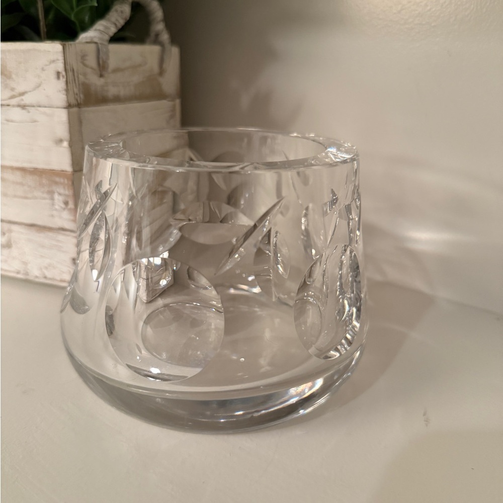 Swedish Orrefors Kosta Boda Crystal Small Bowl Signed w/Cherry Pattern Vintage